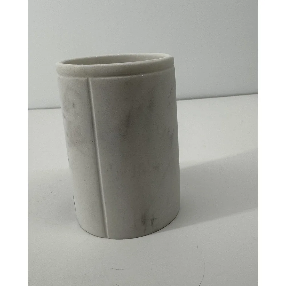 DKNY White Marble Bath Cup Vanity Brush Holder Desk Pencil Organizer Decor
